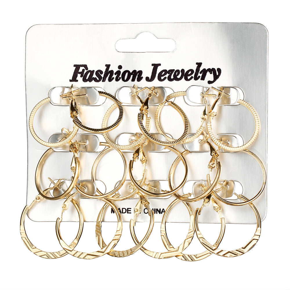 Korean Retro Earrings Set Fashion Ear Ring 9 Pairs Combination Set Ear Rings